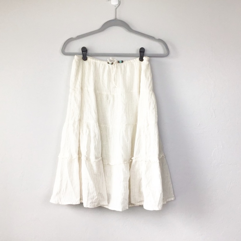 Old Navy Boho White & Gold Skirt W/ A Bow & Beads
